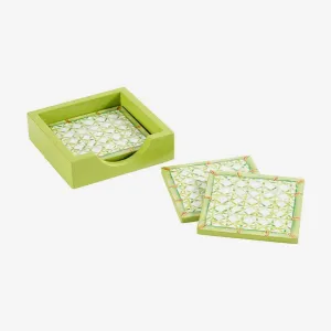 Caspari | Set of 4 Trellis-Green Lacquer Coasters