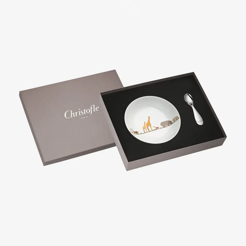 Christofle | Savane Cereal Bowl & Spoon Set Silver-Plated Porcelain