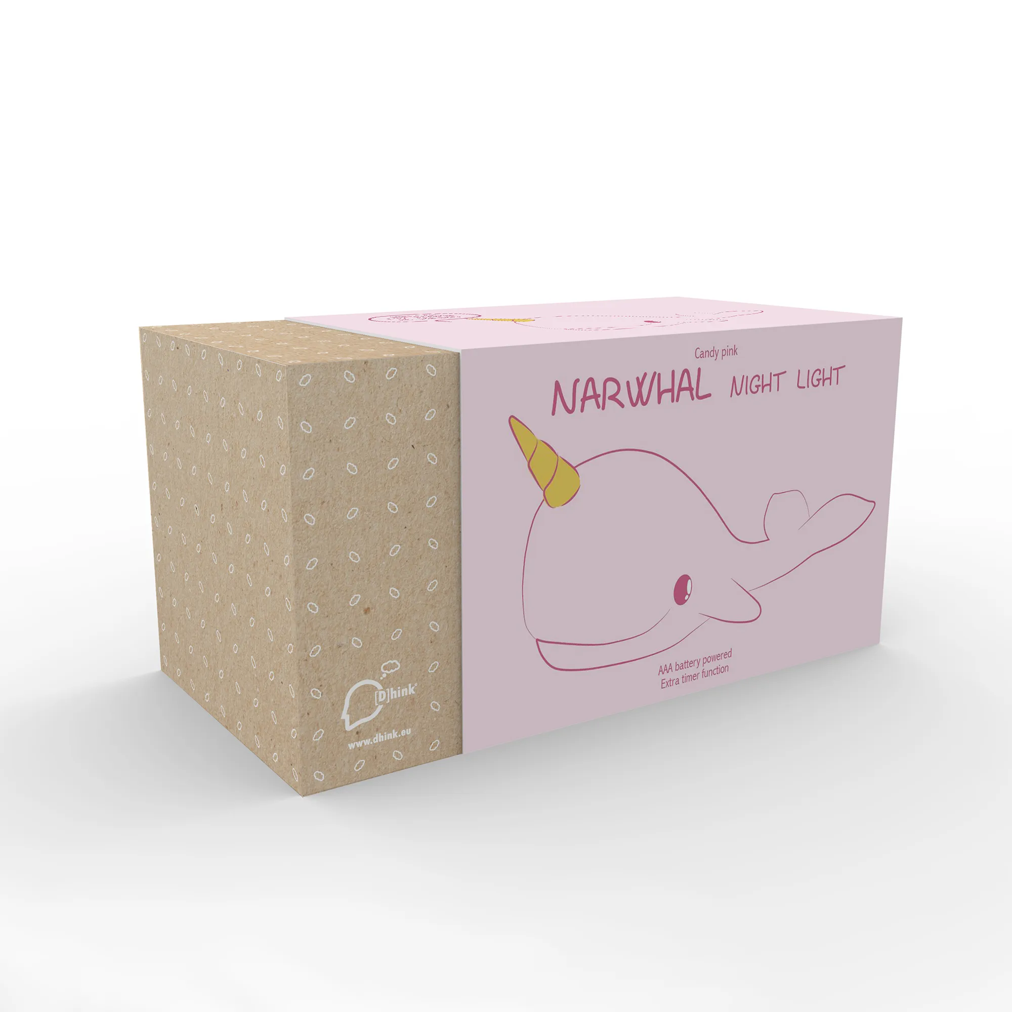 Colour Changing Night Light | Pastel Pink Narwhal with Gold Horn | Medium