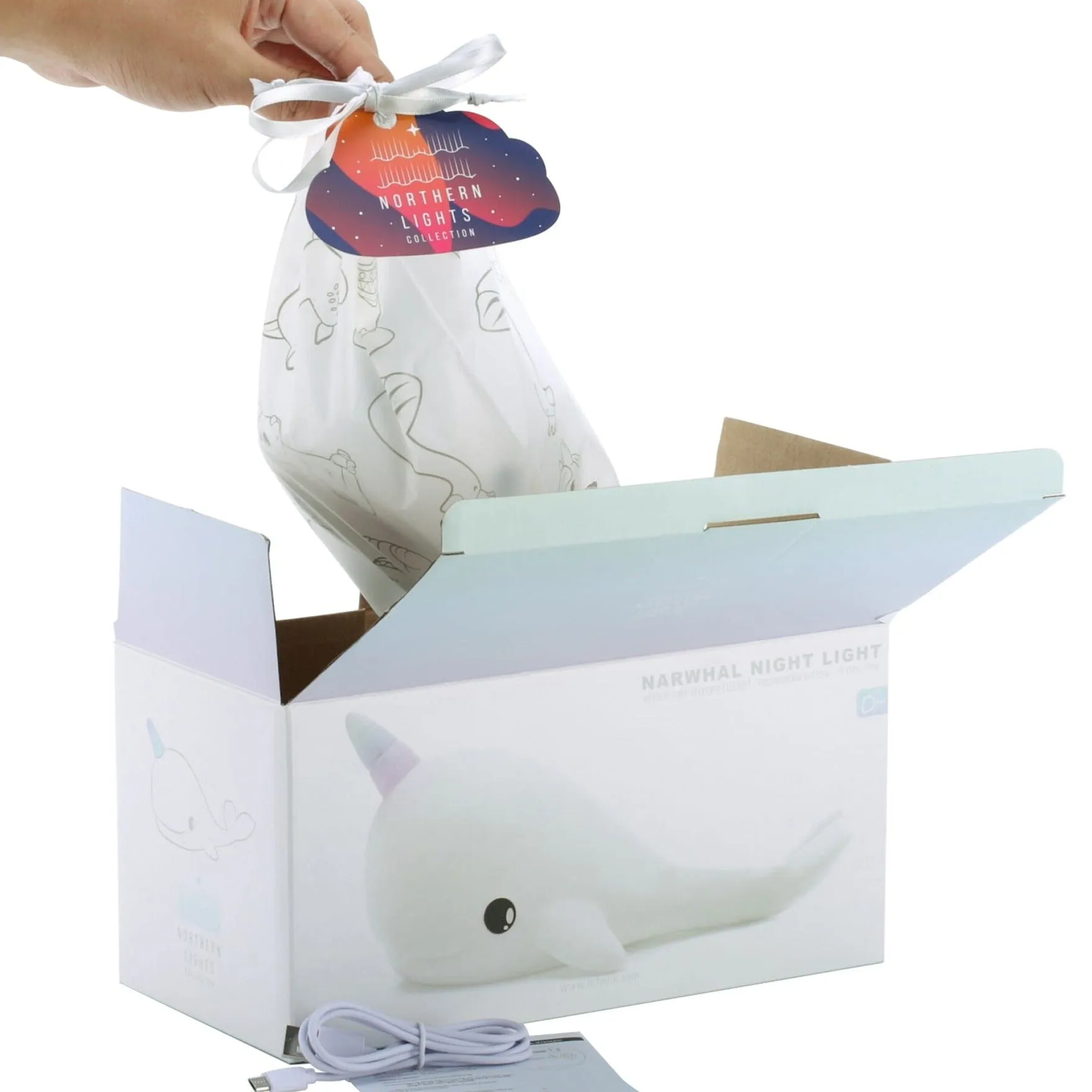 Colour Changing Night Light | White Narwhal with USB Cable | Medium