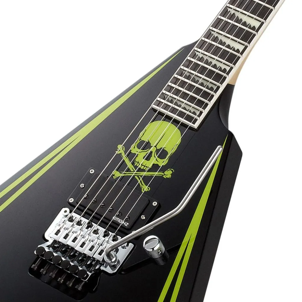 ESP Custom Shop Alexi Greeney Electric Guitar - Black w/Lime Green Pinstripe & Skull