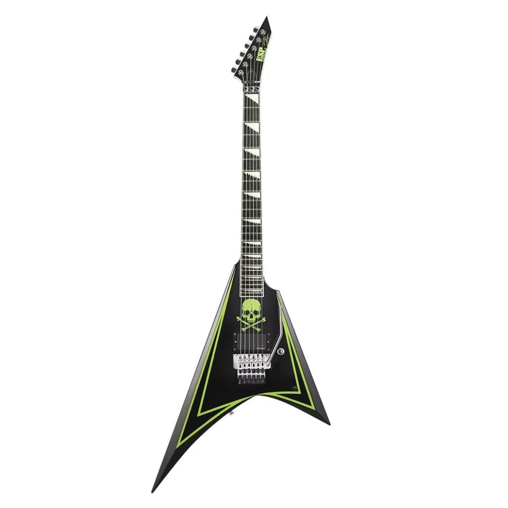 ESP Custom Shop Alexi Greeney Electric Guitar - Black w/Lime Green Pinstripe & Skull