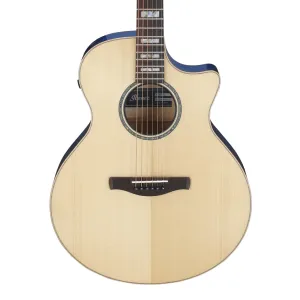 Ibanez AE390NTA Electro Acoustic Guitar Natural High Gloss Top, Aqua Blue High Gloss Back and Sides