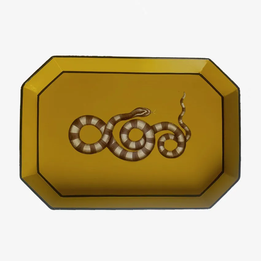 Les Ottomans | Fauna Handpainted Iron Tray - Yellow Snake